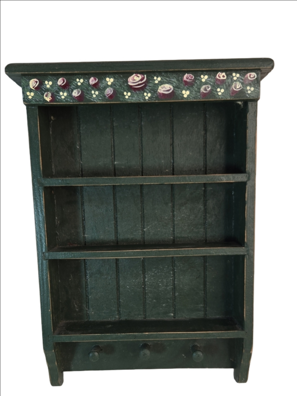 Vintage Small Hand-Painted Green Wall Shelf Floral Accent Miniatures Nick-Nacks